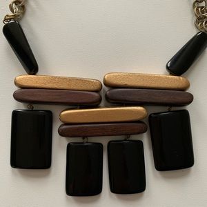 Geometric wood black and gold bib necklace